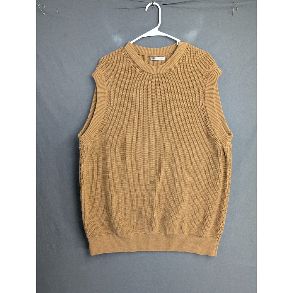 Zara Mens Tan Ribbed Knit Sleeveless Crew Neck Sweater Vest XL 2632/308/704